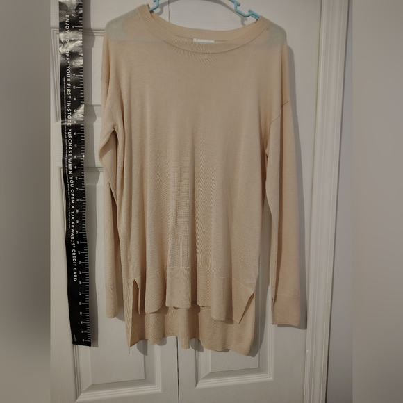 Cream Long Sleeve Sweater Extended Length Pink - Picture 6 of 10